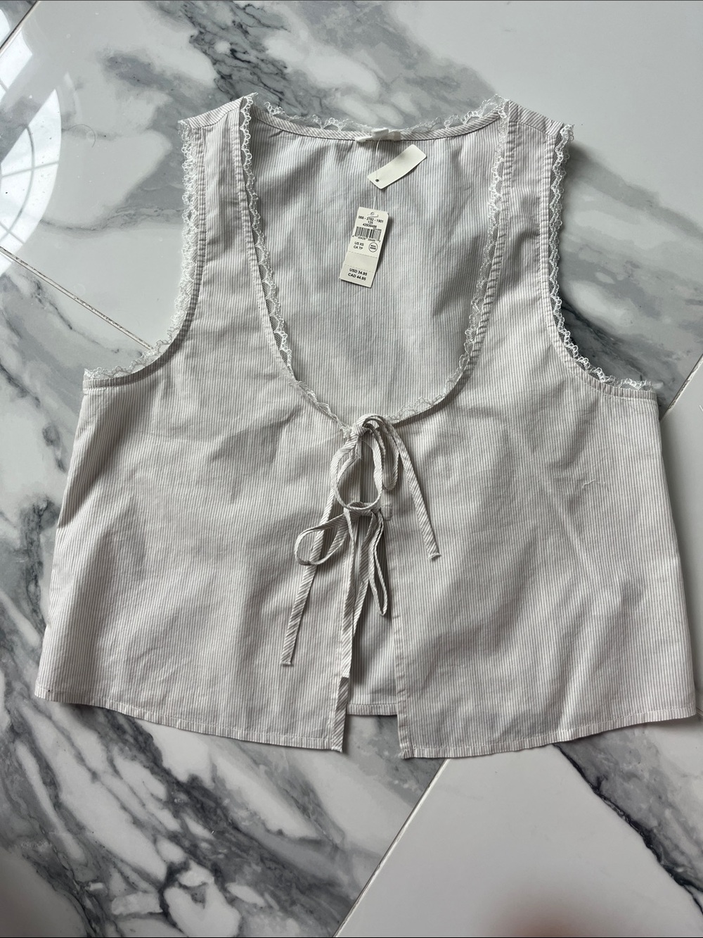 Aerie beige Lace-Trim Tie-Front wTank Top